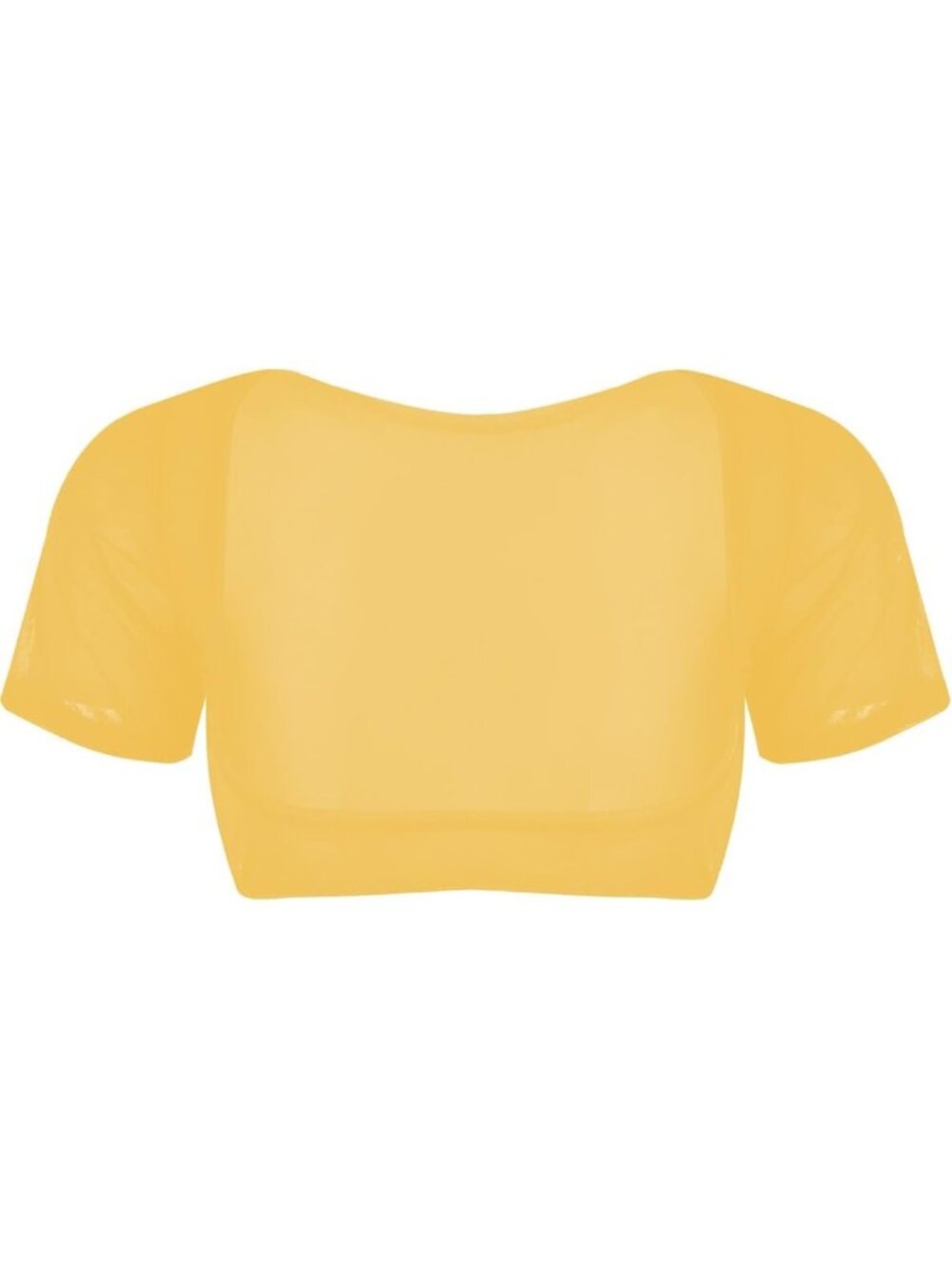 Women's Yellow Mesh Open Bust Short Sleeve Spandex Belly Dance Crop Top